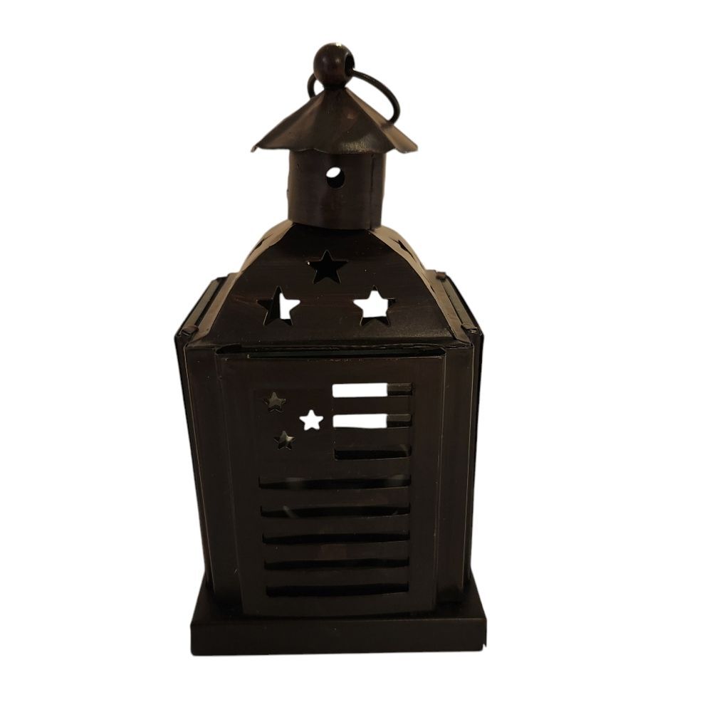 At Home America Stars and Stripes Lantern Candle Holder NWOB